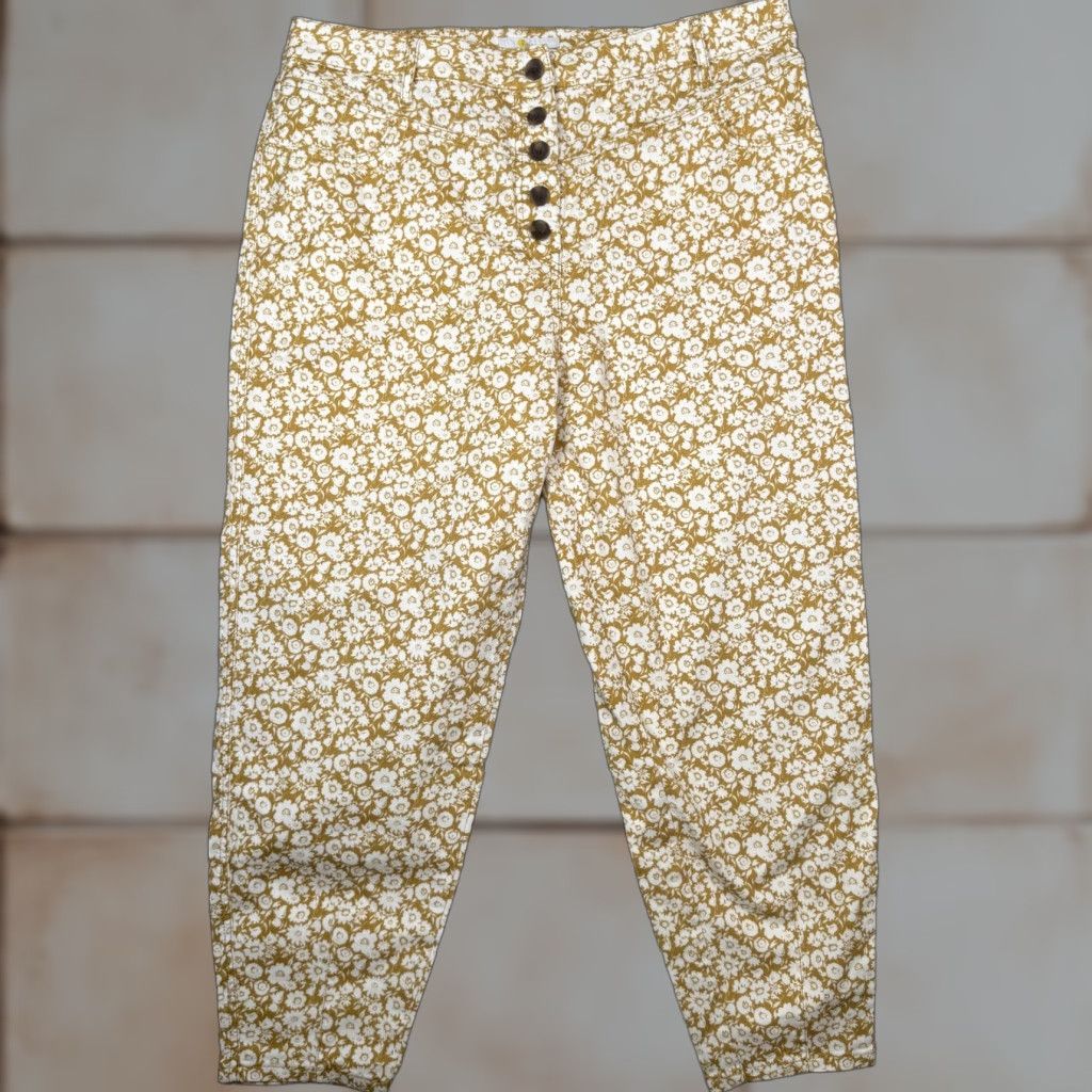 Boden Boden Pants Womens 14R Brown White Floral Button Fly Cotton Trousers Size 36" / US 14 / IT 50 - 1 Thumbnail