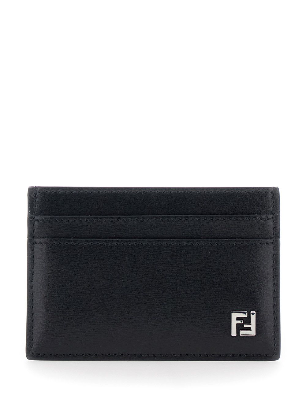 Black Card Case with FF Logo Plaque on the Front in Leather Man