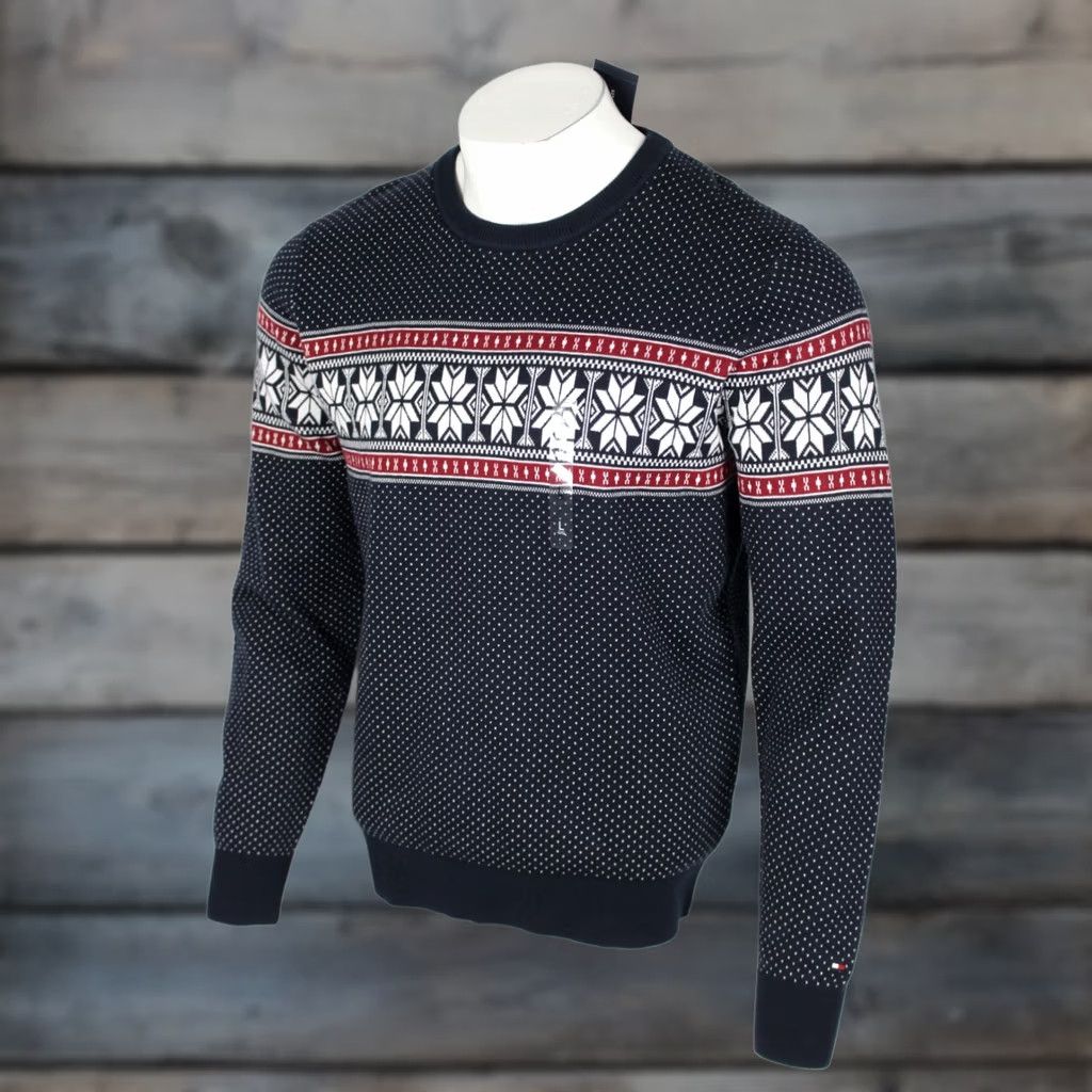 Tommy Hilfiger Tommy Hilfiger Men's Fair Isle Cotton Sweater Crew Neck L Navy Blue Size US L / EU 52-54 / 3 - 1 Thumbnail