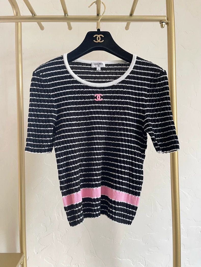 Chanel Chanel 24p black and pink striped short sleeves Size XXS / US 00 / IT 34 - 1 Thumbnail