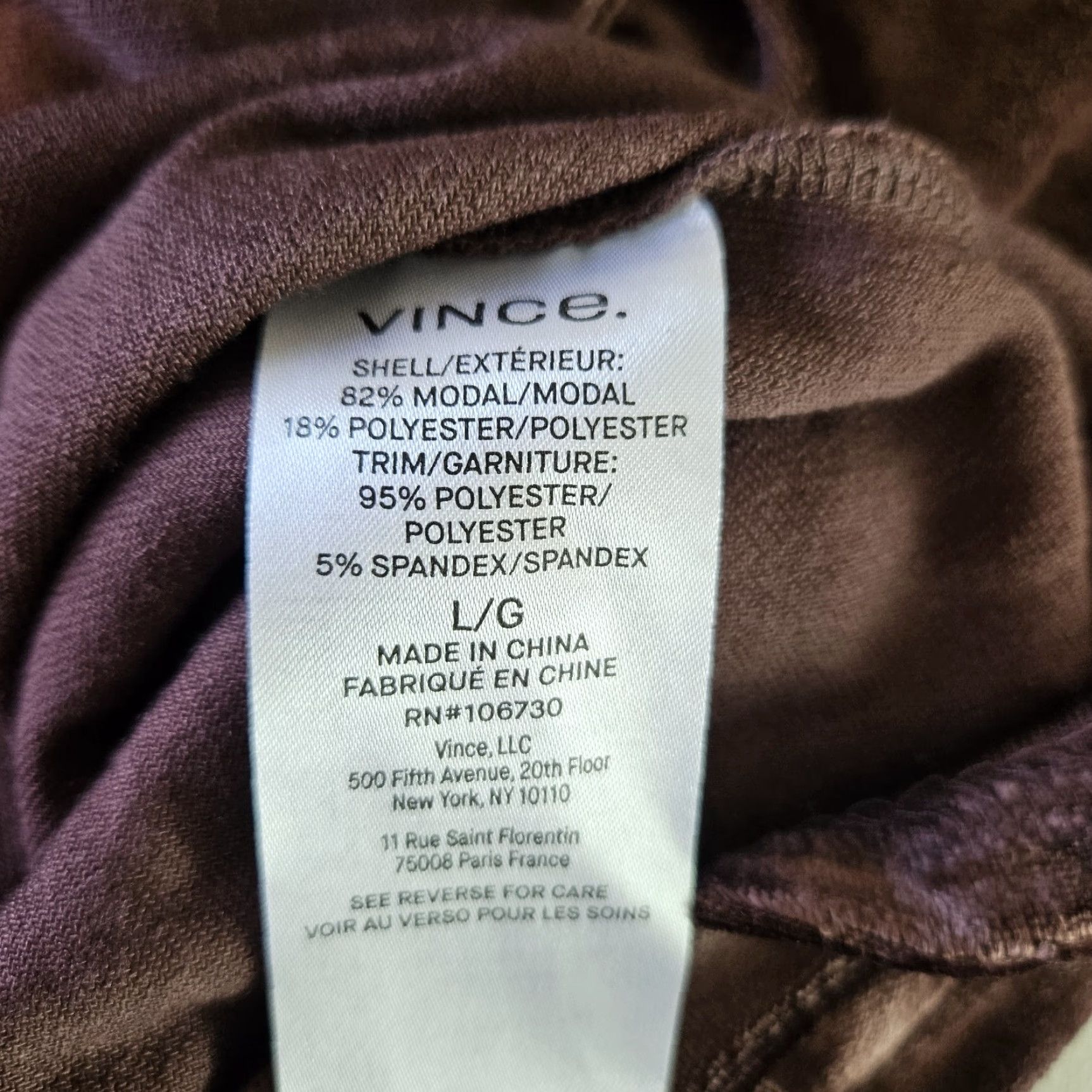 Vince Vince Womens Velour 3/4 Sleeve Crew Neck Top L Brown Blouse Size L / US 10 / IT 46 - 4 Thumbnail