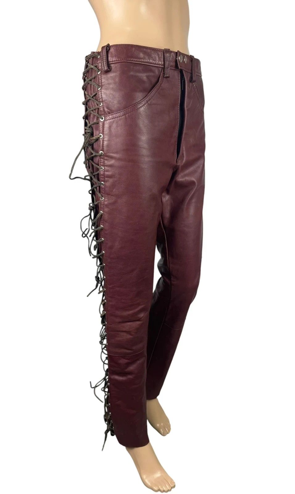 Other Vintage Genuine Leather Pants Lace Up Size 28" / US 6 / IT 42 - 3 Thumbnail