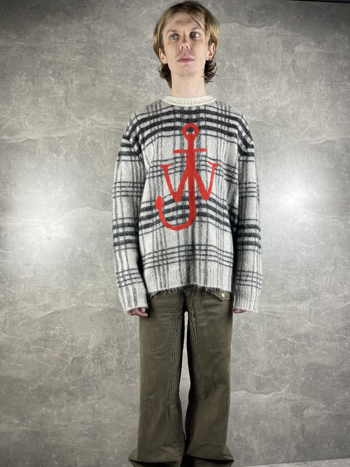 JW Anderson JW Anderson Anchor Logo Plaid Mohair Wool Sweater Size US L / EU 52-54 / 3 - 2 Thumbnail