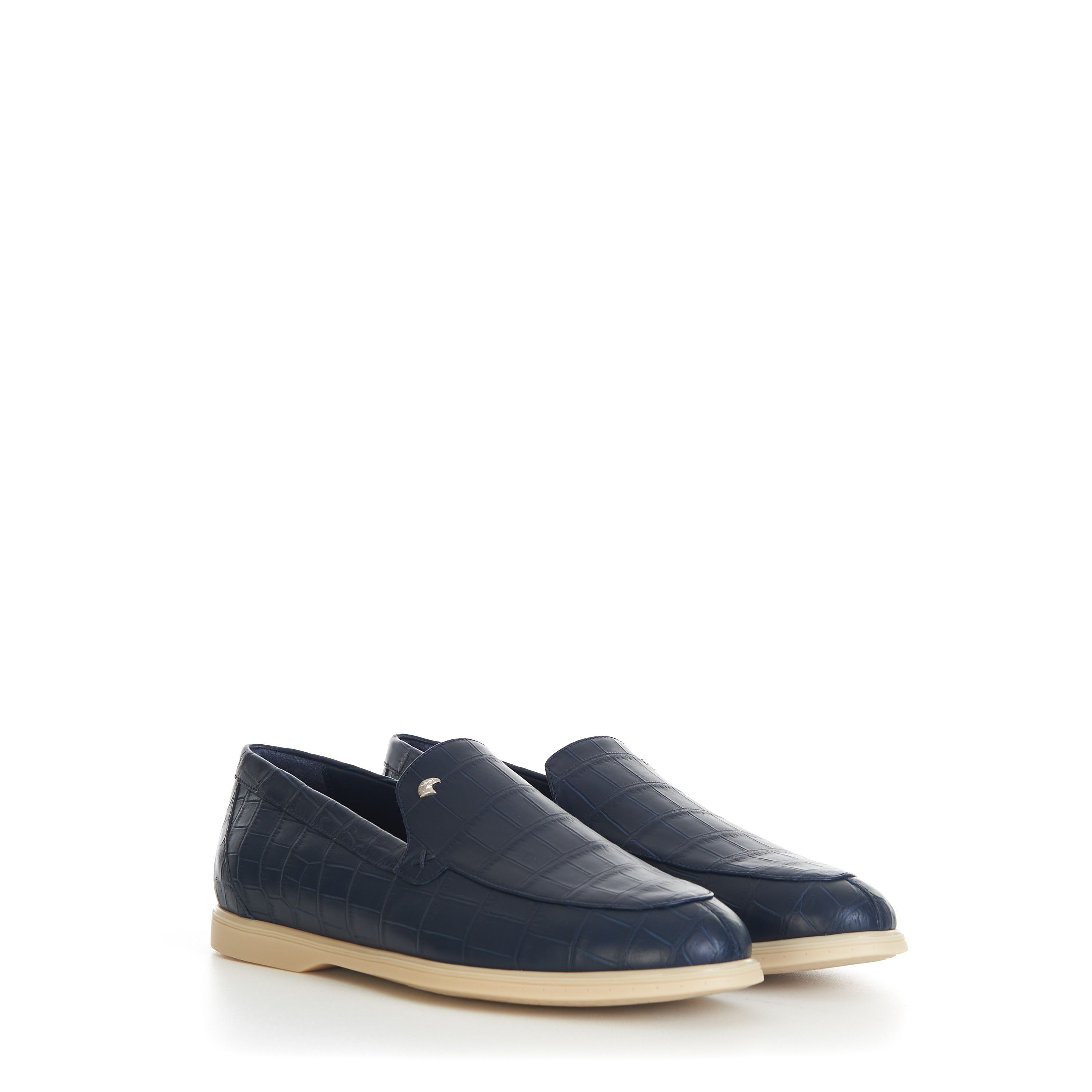 Blue Matted Crocodile Leather Loafers