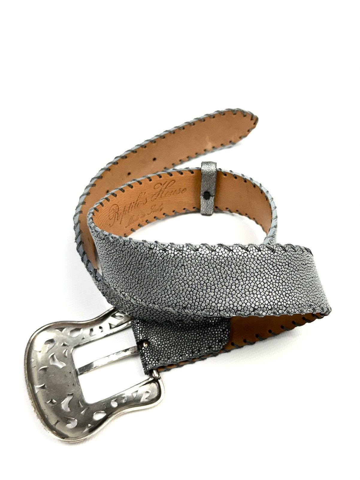 Genuine Leather Y2K Reptile’s House Stingray Leather Belt Italy McBling Size 30 - 7 Thumbnail
