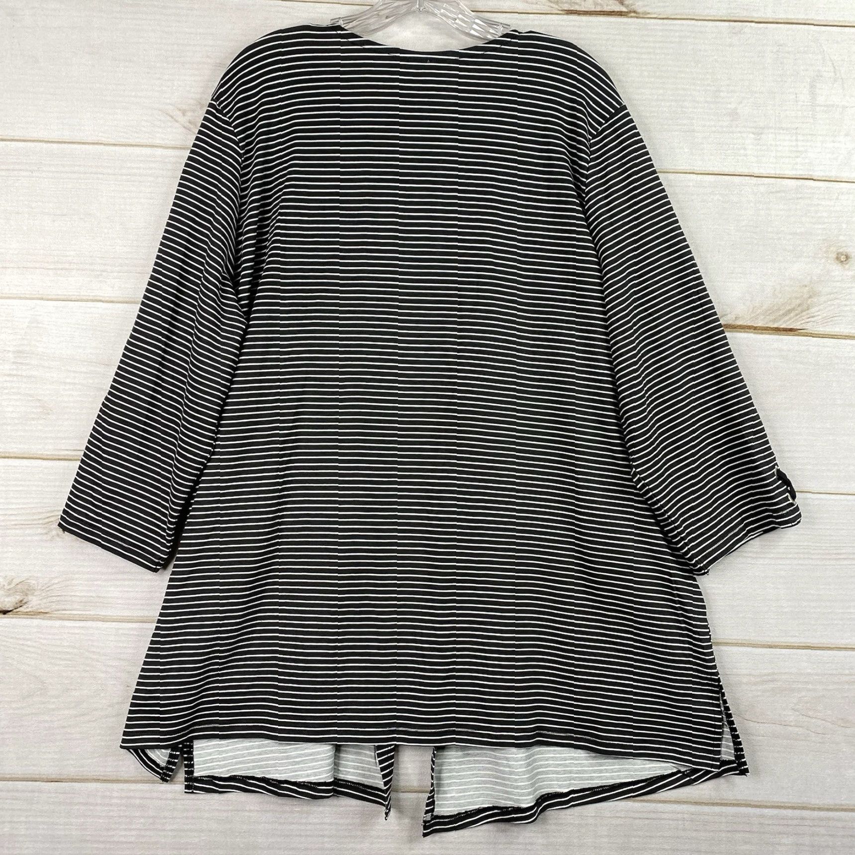 Vintage VINTAGE Catherines Suprema Cardigan Sz 1X Lightweight Black Stripe Knit Cardigan Women's 1X Black Stretch Open Front Topper Size XL / US 12-14 / IT 48-50 - 7 Thumbnail