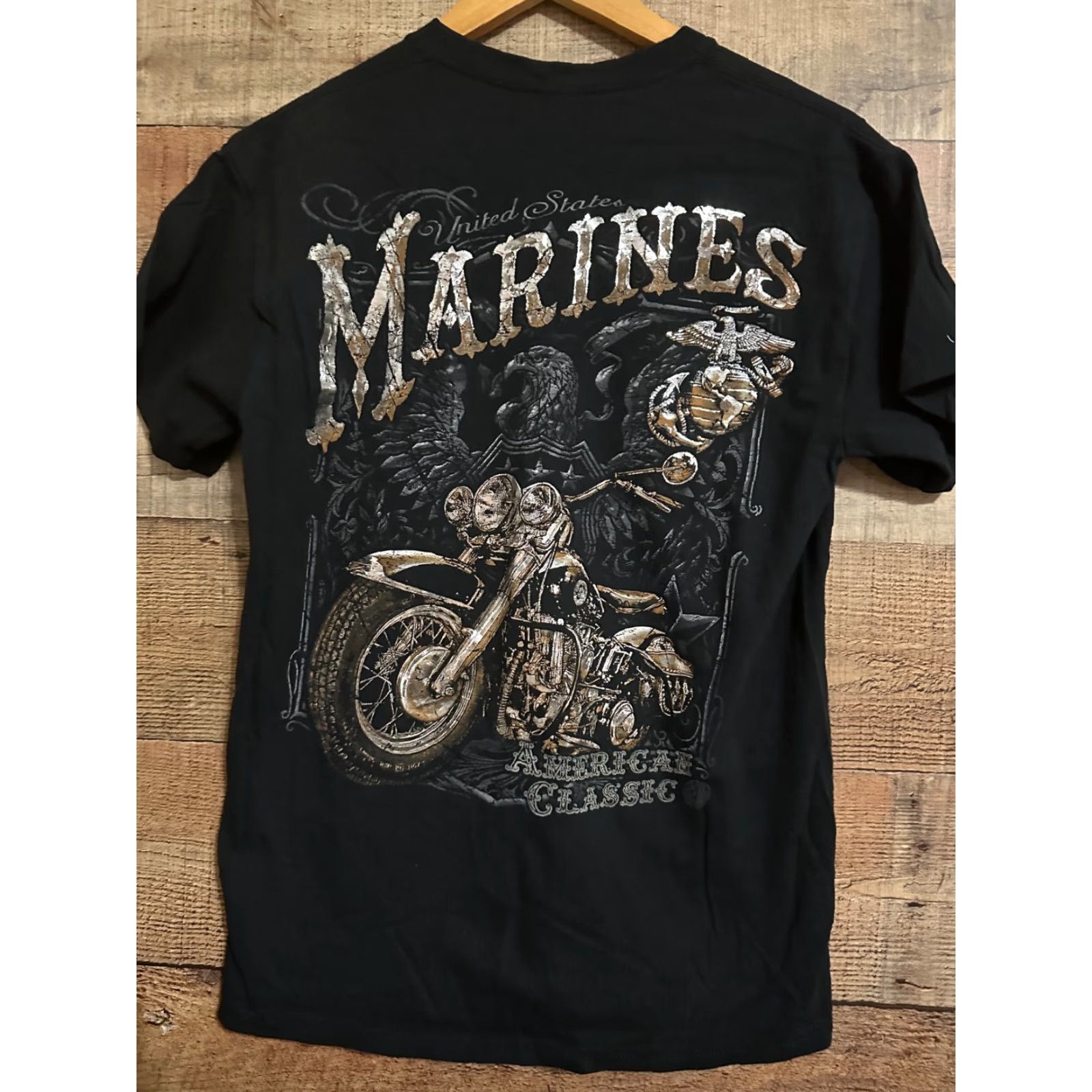 Vintage VINTAGE Gilden T-Shirt Mens U.S. Marines Tee Shirt Motorcycle Harley Black Medium Short Sleeve Crew Neck Graphic Print Cotton Size US M / EU 48-50 / 2 - 2 Thumbnail