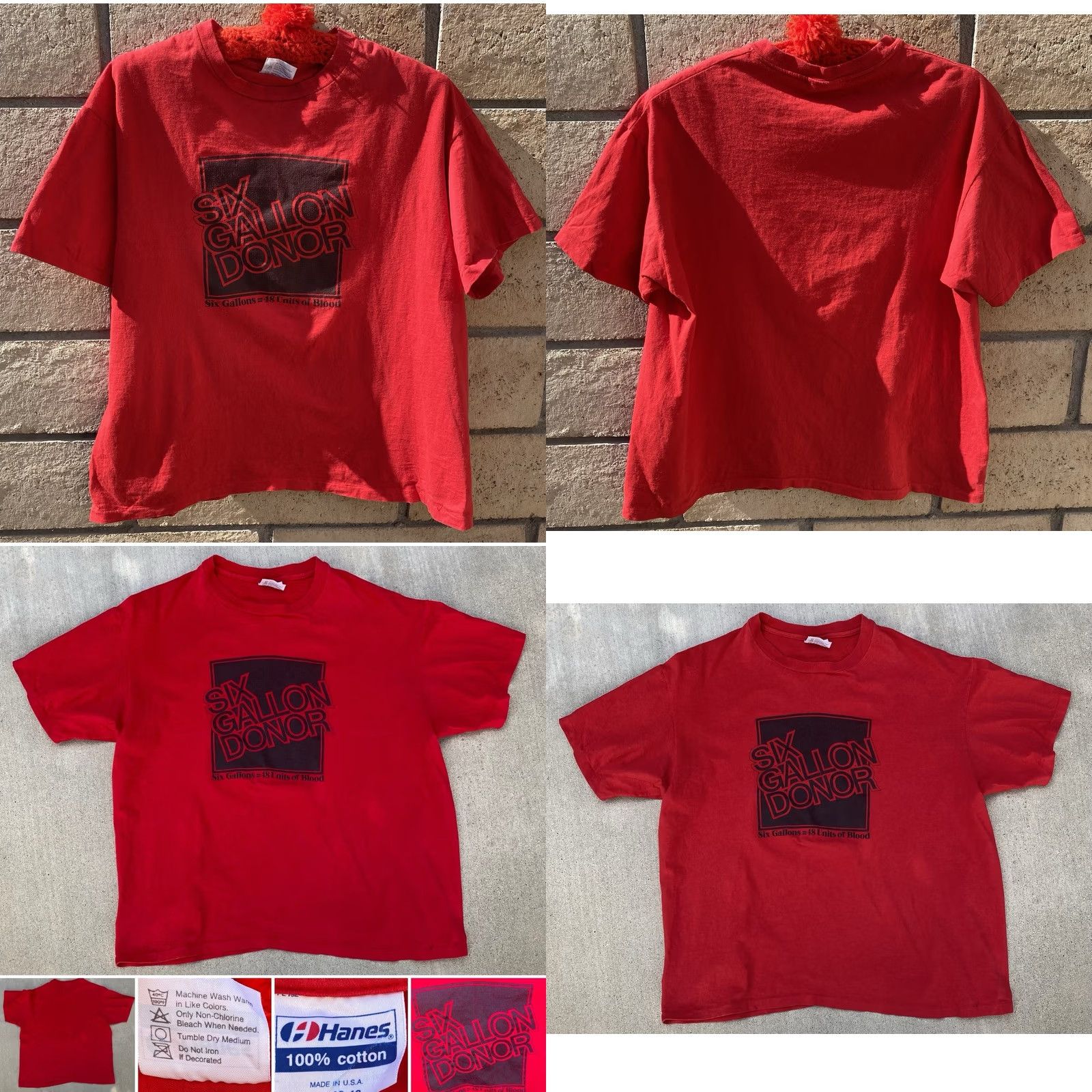 Hanes VINTAGE Hanes Six Gallon Donor T Shirt Red Graphic Print USA XL Blood Donation Crew Neck Short Sleeve Men Size US XL / EU 56 / 4 - 9 Thumbnail