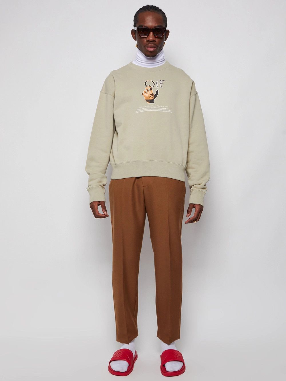 Off-White Beige Caravaggio Hand Off Logo Oversized Sweatshirt Size US M / EU 48-50 / 2 - 3 Thumbnail