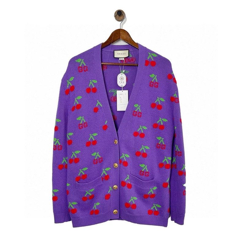 Gucci Gucci Cherry purple knitted cardigan sweater 2501-Nextarrow Size US S / EU 44-46 / 1 - 1 Thumbnail
