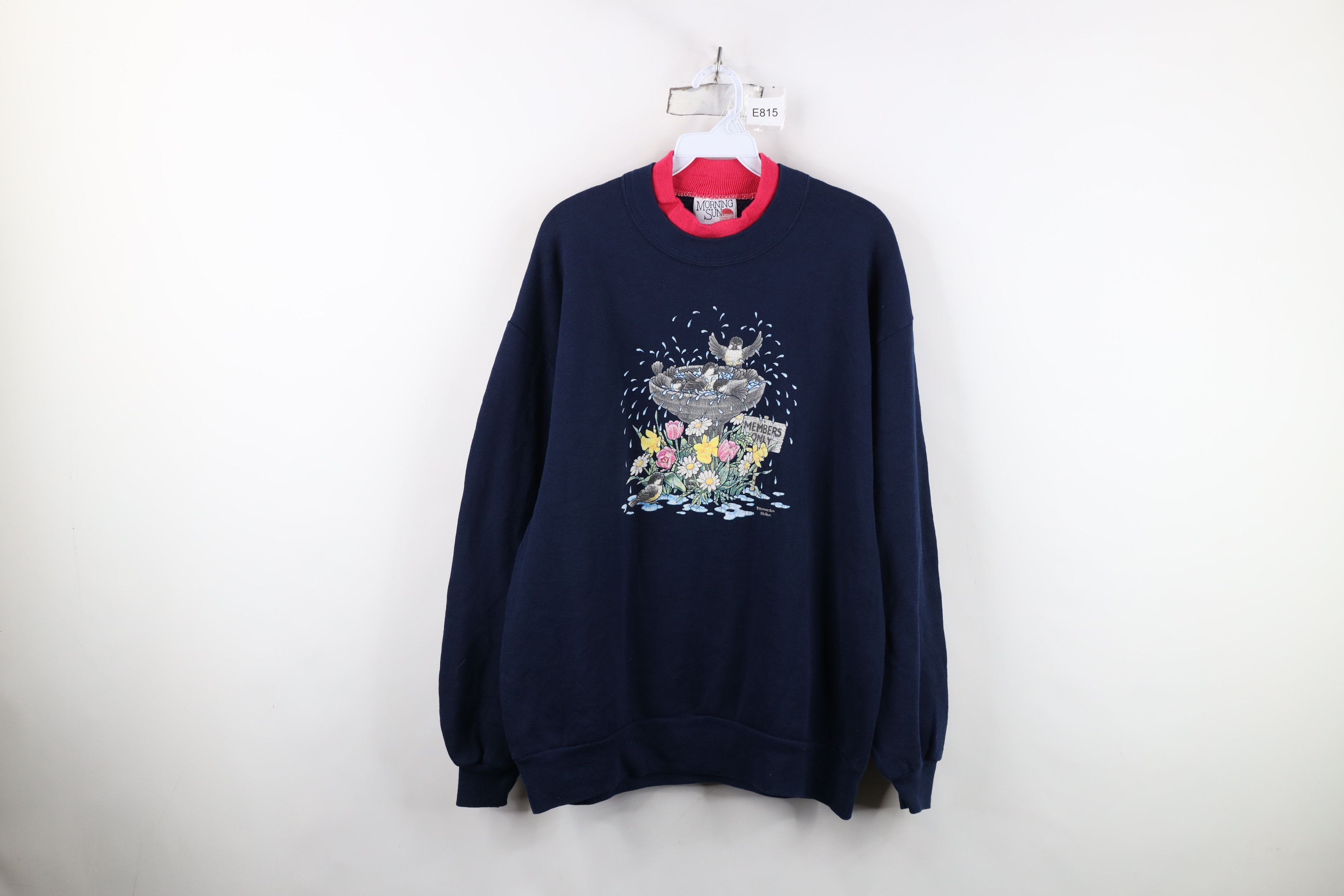 Vintage Vintage 90s Streetwear Bird Flower Sweatshirt Blue USA Size L / US 10 / IT 46 - 1 Thumbnail