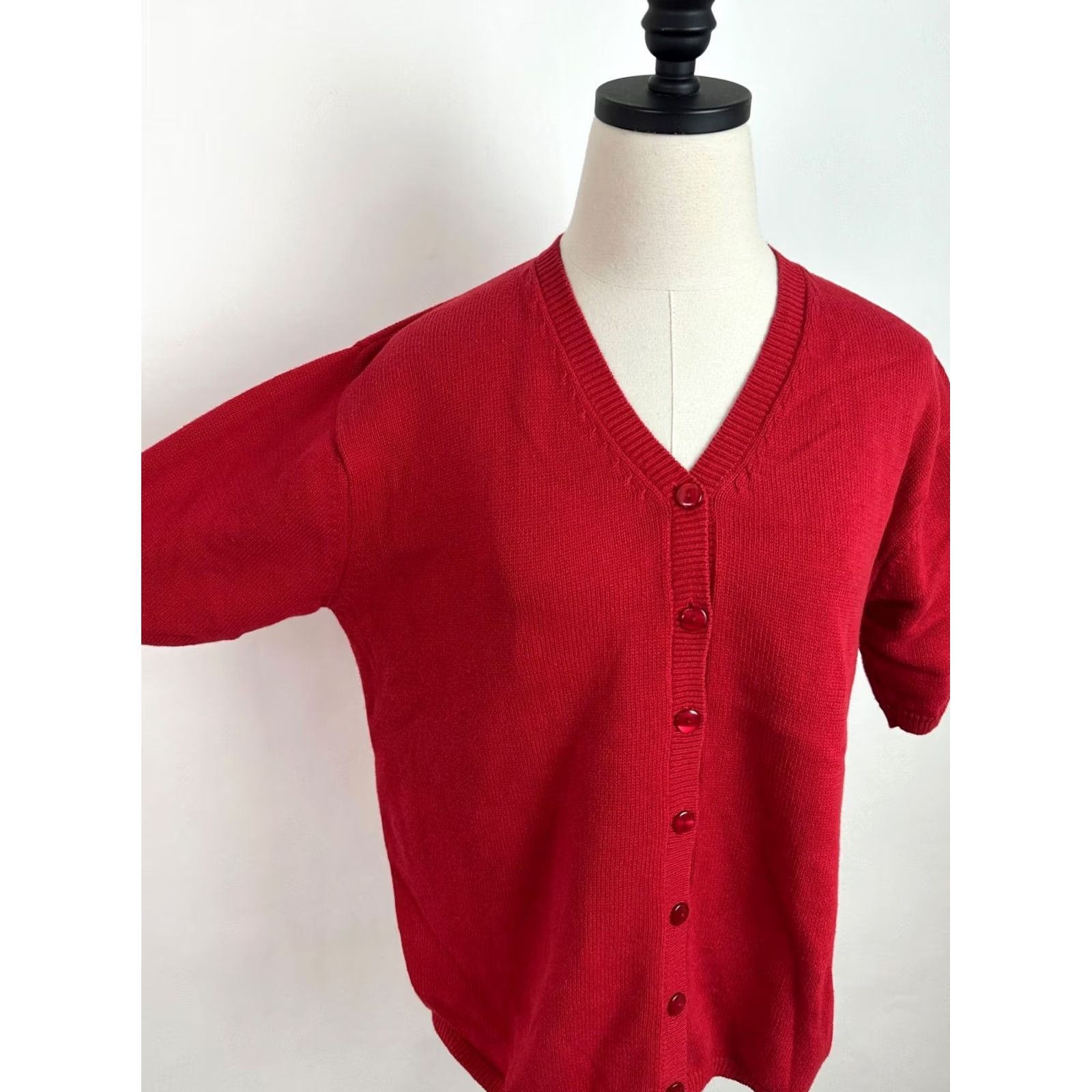 Vintage VINTAGE Lise J. Cardigan Sweater Womens Large Red Cotton Short Sleeve Navy? Size L / US 10 / IT 46 - 7 Thumbnail