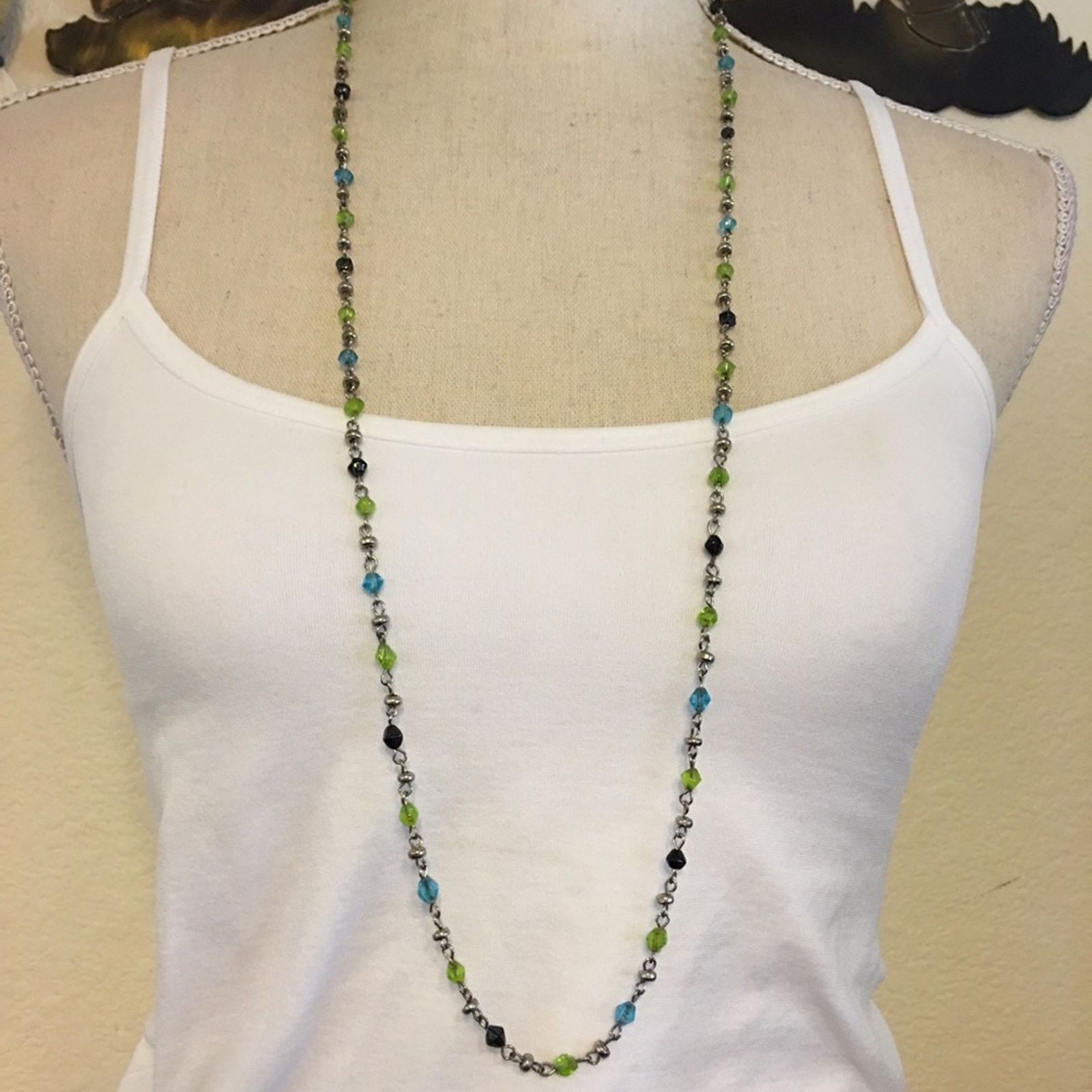 Aeropostale Aeropostale long silver tone bicone bead necklace Size ONE SIZE - 1 Thumbnail