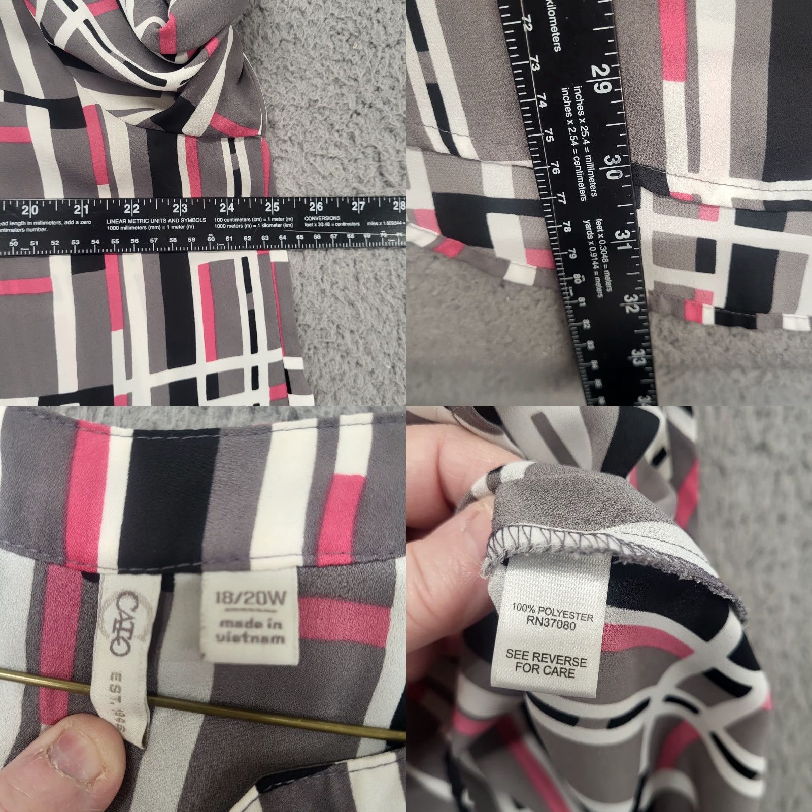 Vintage VINTAGE Cato Est. 1946 Blouse Women's Size 18W/20W Pink,Gray & Black Chiffon 3/4 Sleeve Size XXL / US 16-18 / IT 52-54 - 8 Thumbnail