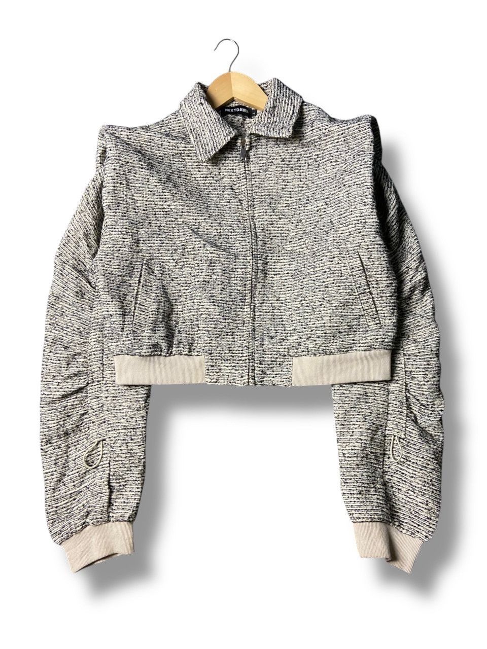 Japanese Brand Next Dawn Tweed Crop Bomber Style Jacket (155) Size US L / EU 52-54 / 3 - 1 Thumbnail