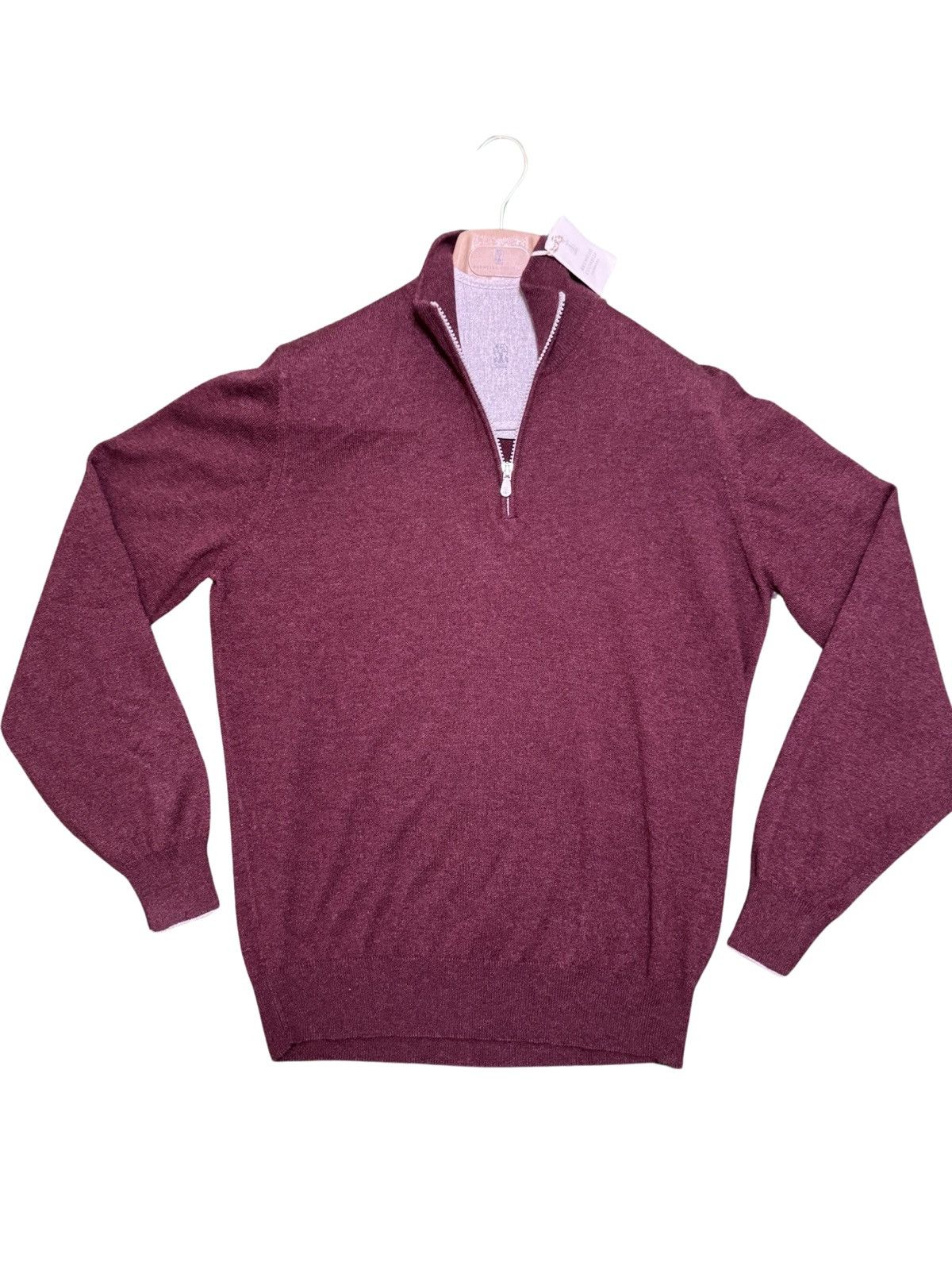 image of Brunello Cucinelli Red Cashmere Quarter Zip Pullover $1,350, Men's (Size Medium)