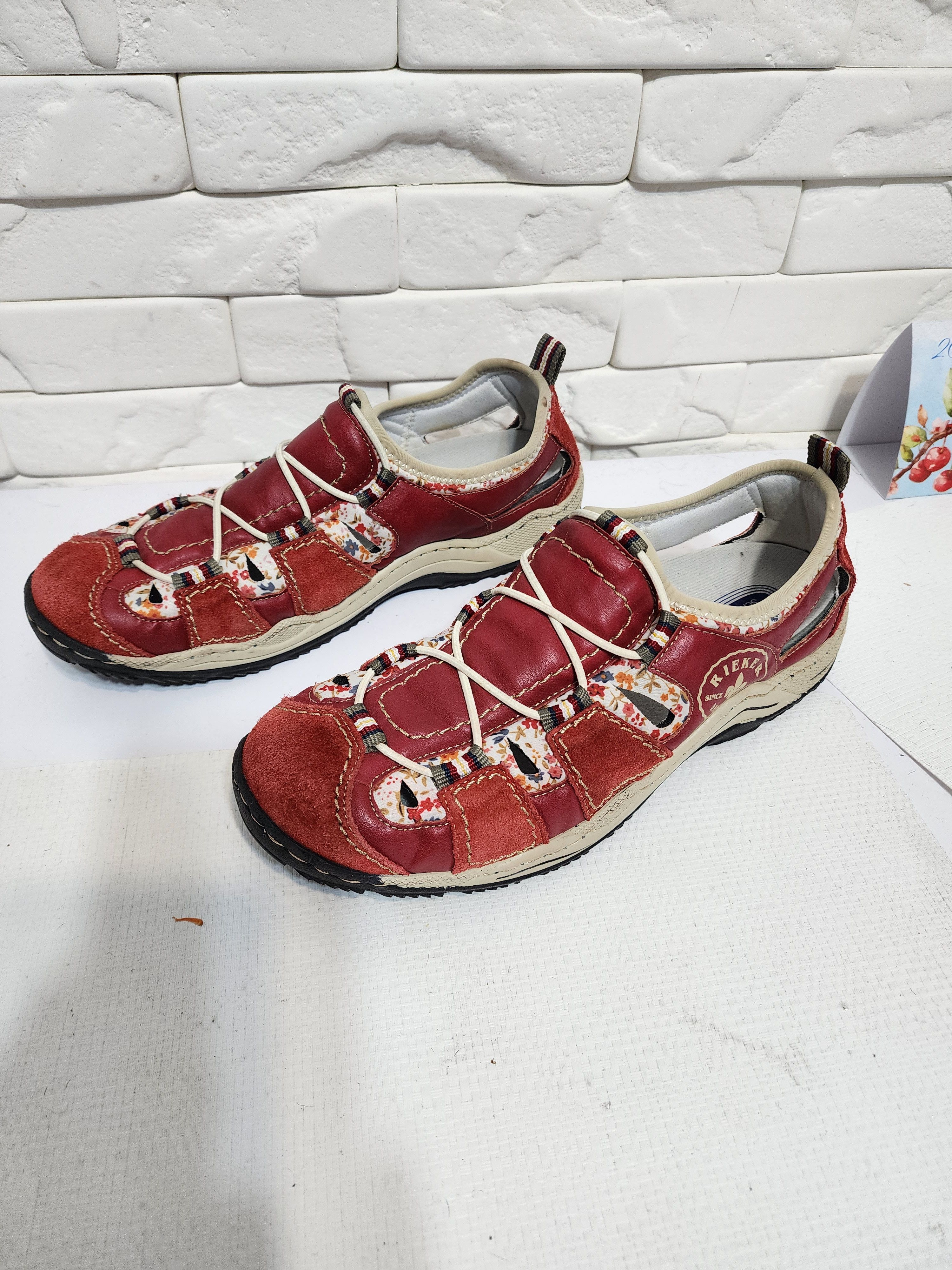 Rieker Red Leather Boots: Women's Style Shoes, Size US 10.5 / IT 40.5 - 3 Thumbnail