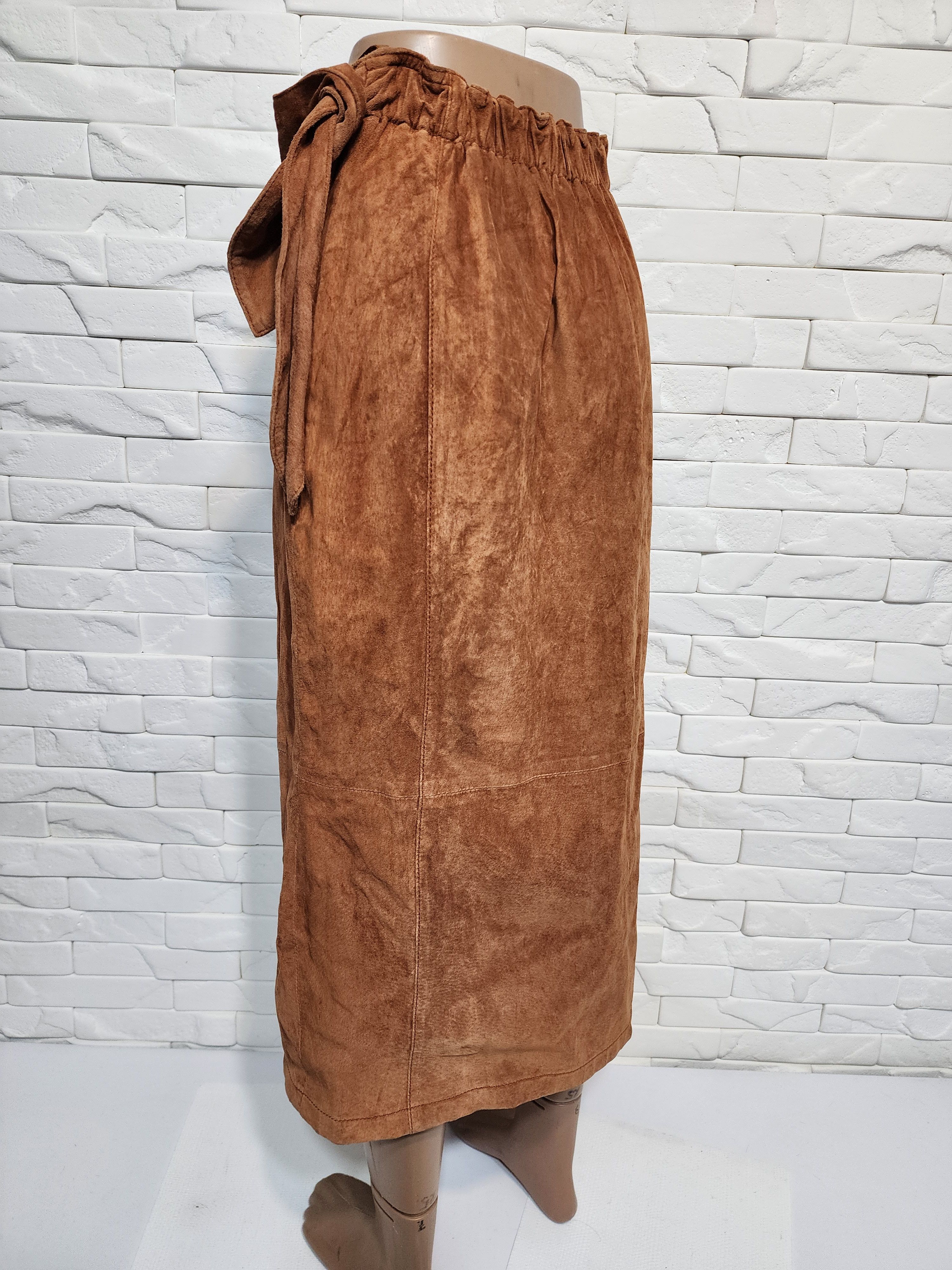 Genuine Leather Brown Suede Leather Skirt: Button Front, 30" Waist Size 30" / US 8 / IT 44 - 7 Thumbnail
