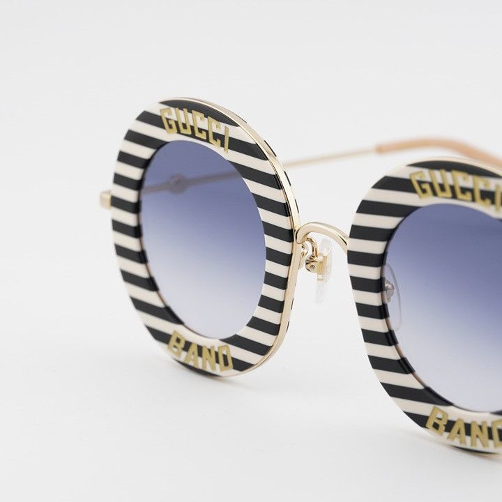 Gucci Gucci GG0113S 008 Sunglasses Black Round Frame, Blue Size ONE SIZE - 6 Thumbnail