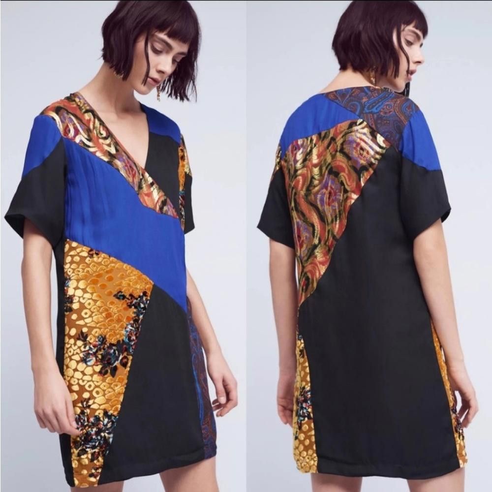 Designer Anthropologie l NWT Camilla Paris Patchwork Silk Dress 0 Size XS / US 0-2 / IT 36-38 - 1 Thumbnail