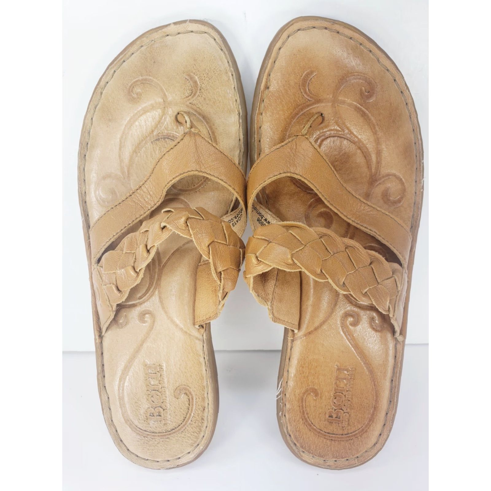 Born Born Sandals Women’s 8M Tan Leather Slide Wedge Latigo Straps Bohemian Logo Casual Sandal Menus? Size US 8 / IT 38 - 6 Thumbnail