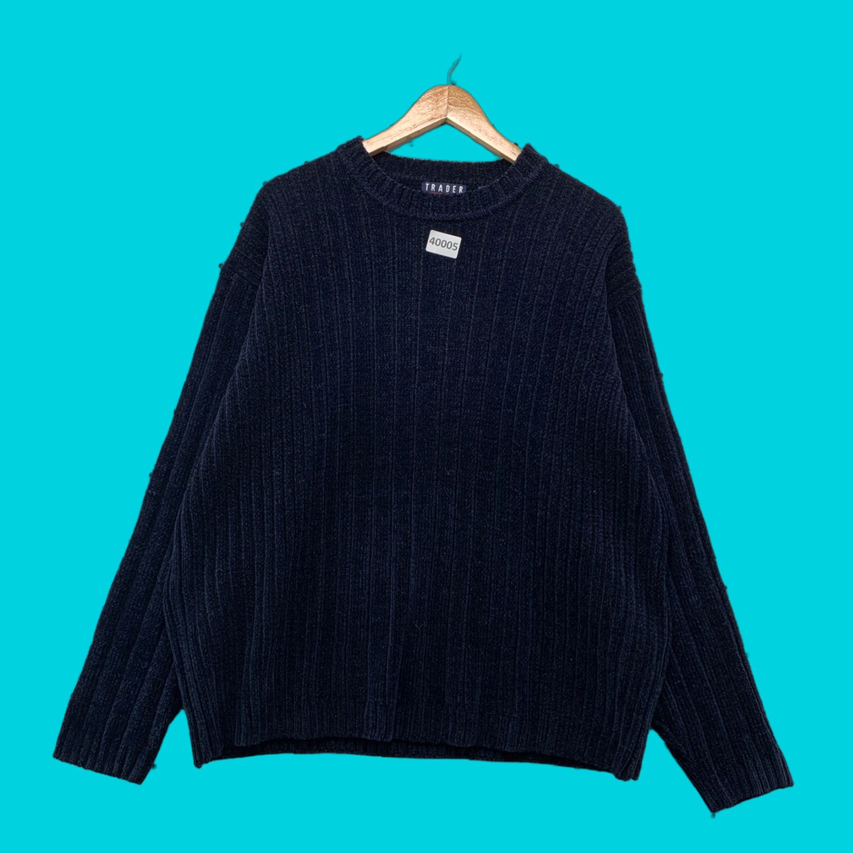 Vintage VTG Trader Bay Knit Ribbed Sweater Mens Large Navy Blue Made USA 24x27.5 Crew Neck Pullover Vintage USA Theme Mens Knit Top Size US L / EU 52-54 / 3 - 1 Thumbnail