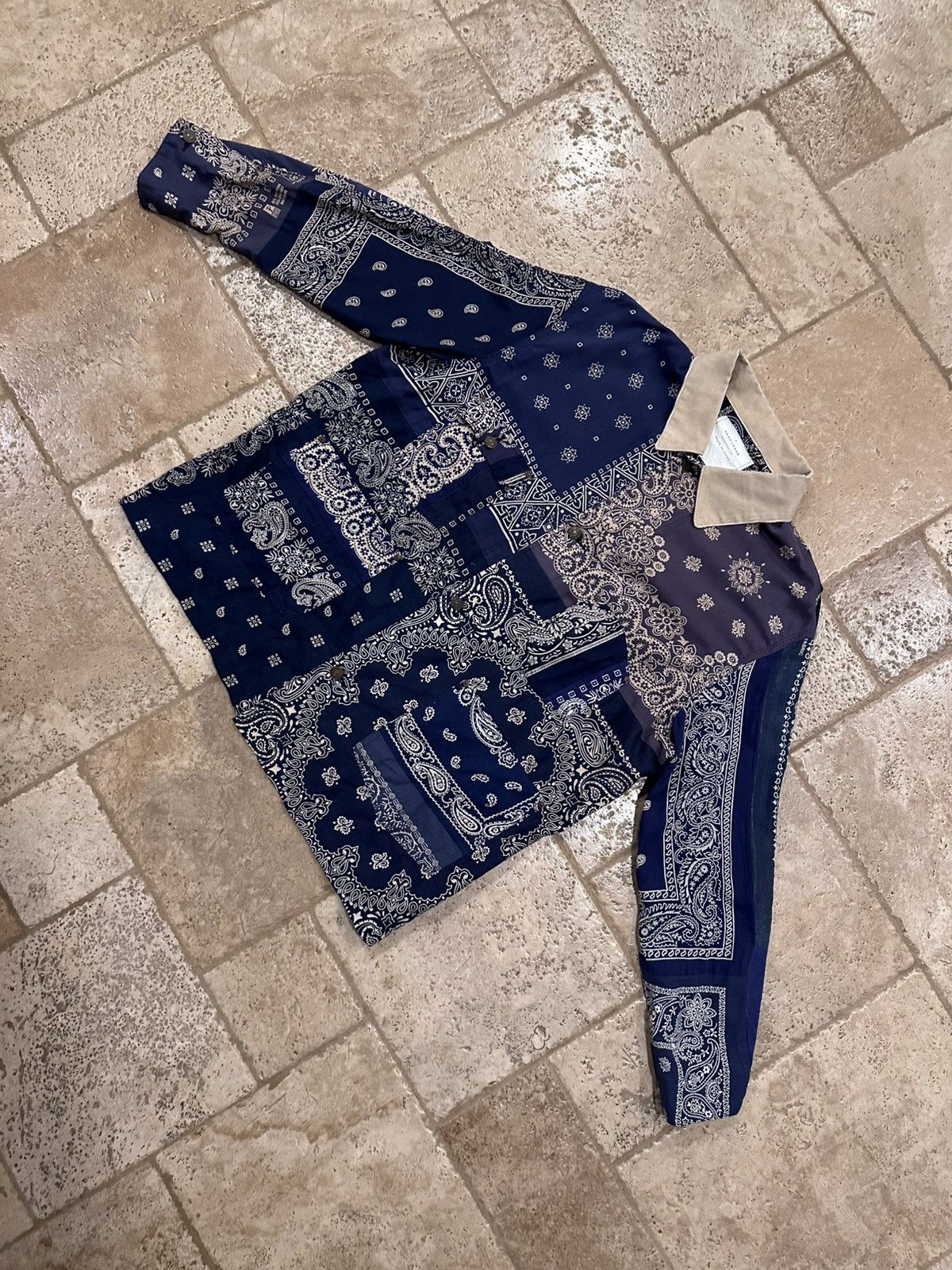 READYMADE Readymade Blue Bandana Paisley Burn Button Up Shirt Jacket Size US XL / EU 56 / 4 - 3 Thumbnail