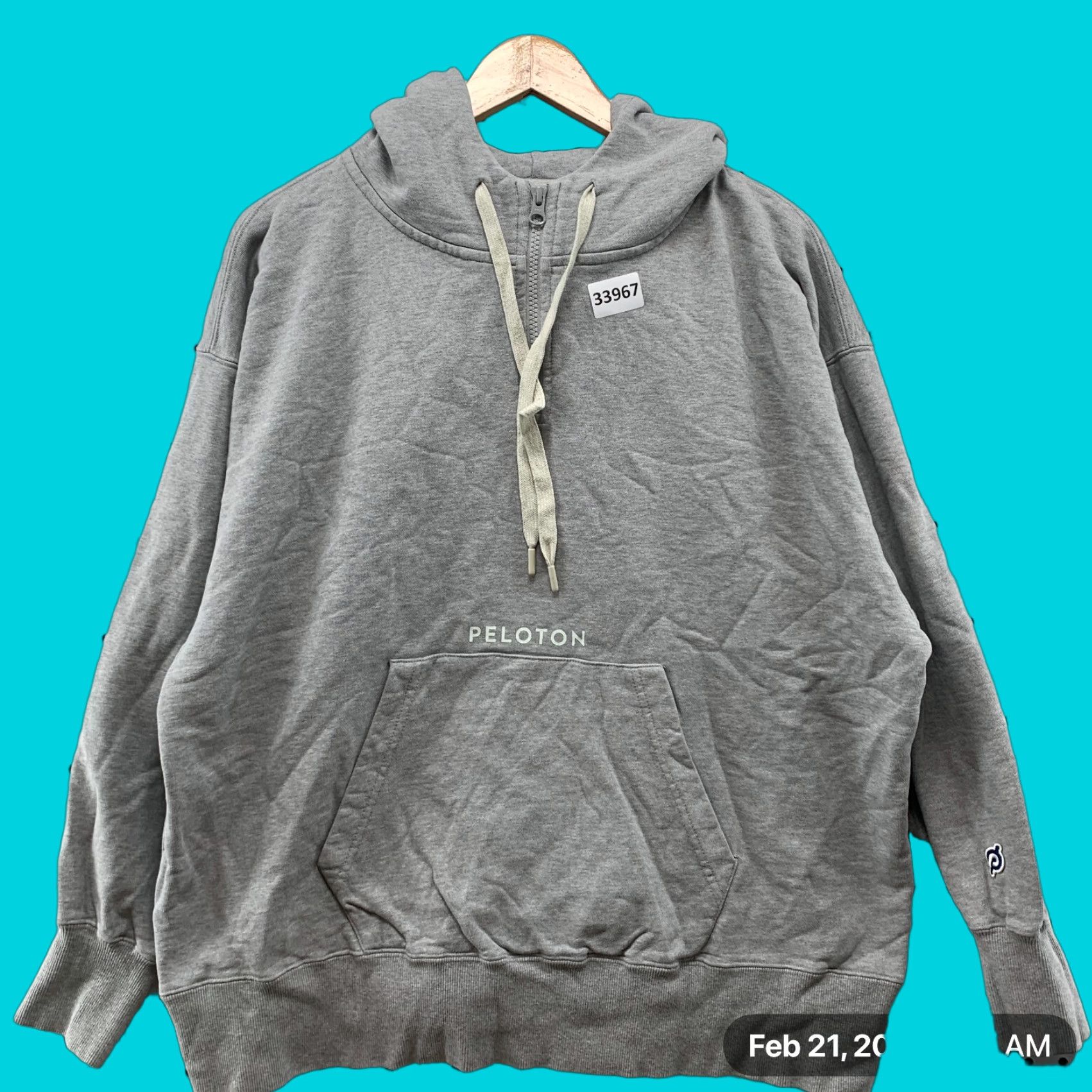 Vintage Peloton Hoodie Mens Large Gray Active Sweatshirt Pullover Workout Cycle 25x26 Size US L / EU 52-54 / 3 - 1 Thumbnail