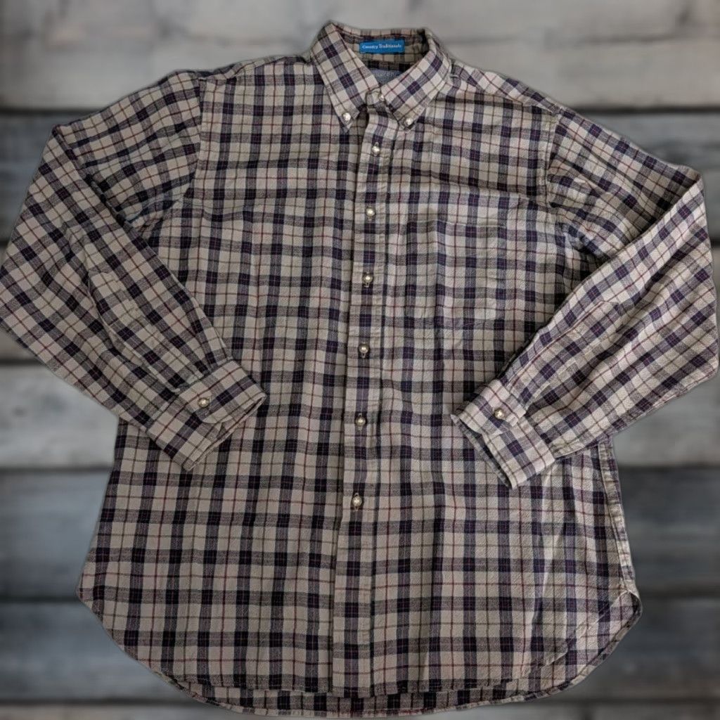 Pendleton VINTAGE Pendleton Wool Plaid Flannel Button-Up Shirt L Tan/Green/Red/Orange USA Outdoor Mens 80s Size US L / EU 52-54 / 3 - 1 Thumbnail
