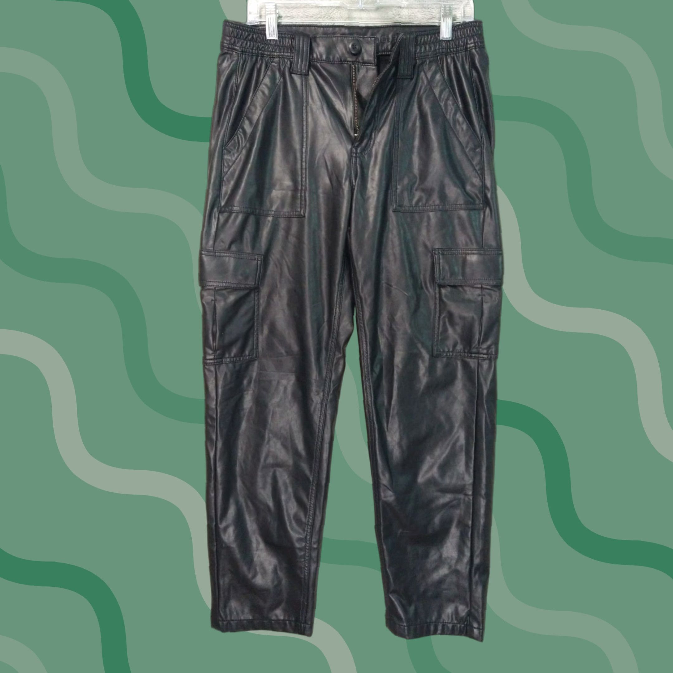 American Eagle Outfitters American Eagle Pants Womens 8 Black Faux Leather Cargo High Rise Stretch Size 30" / US 8 / IT 44 - 1 Thumbnail