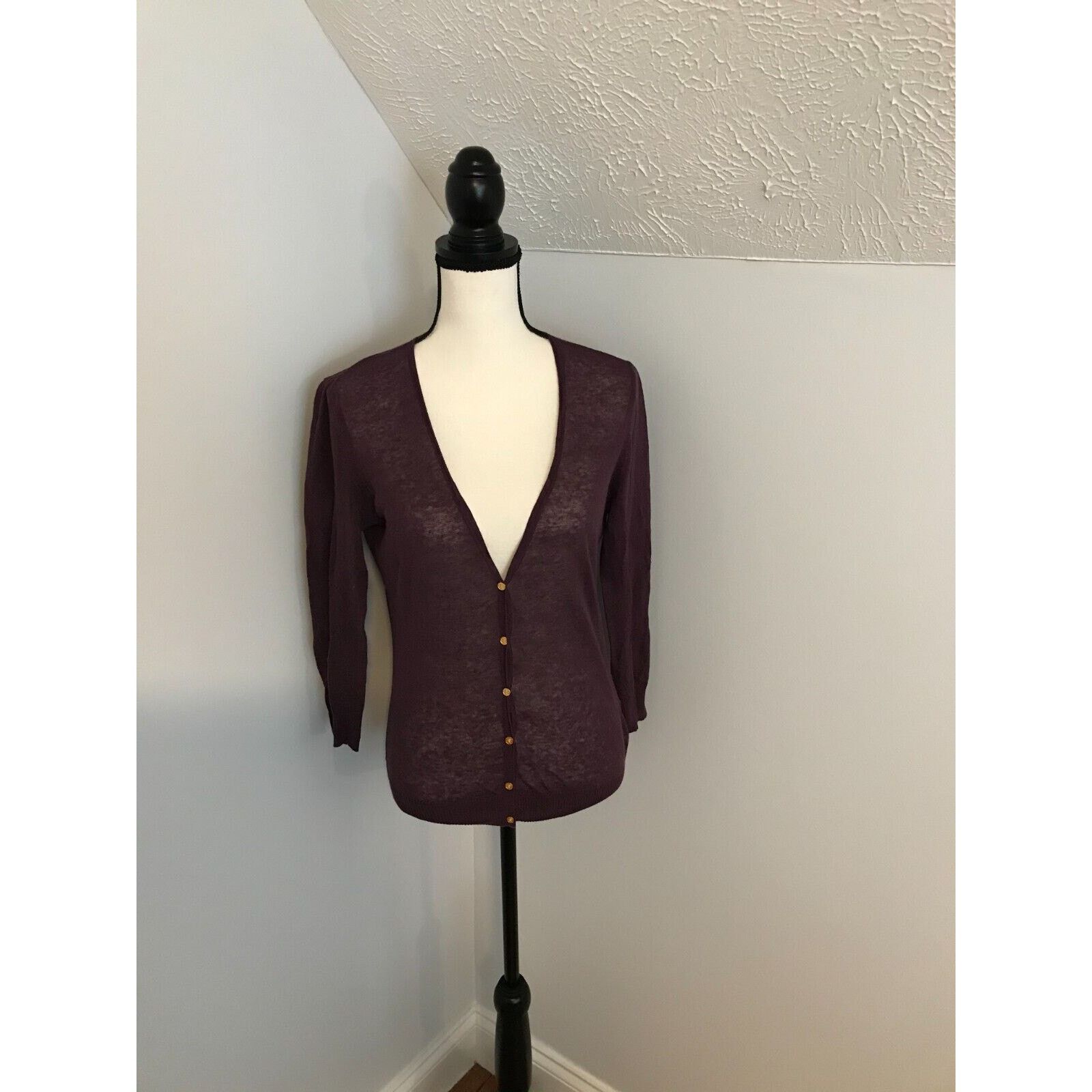 Tory Burch Tory Burch Purple Gold Button Front Linen Blend Cardigan Size S / US 4 / IT 40 - 1 Thumbnail