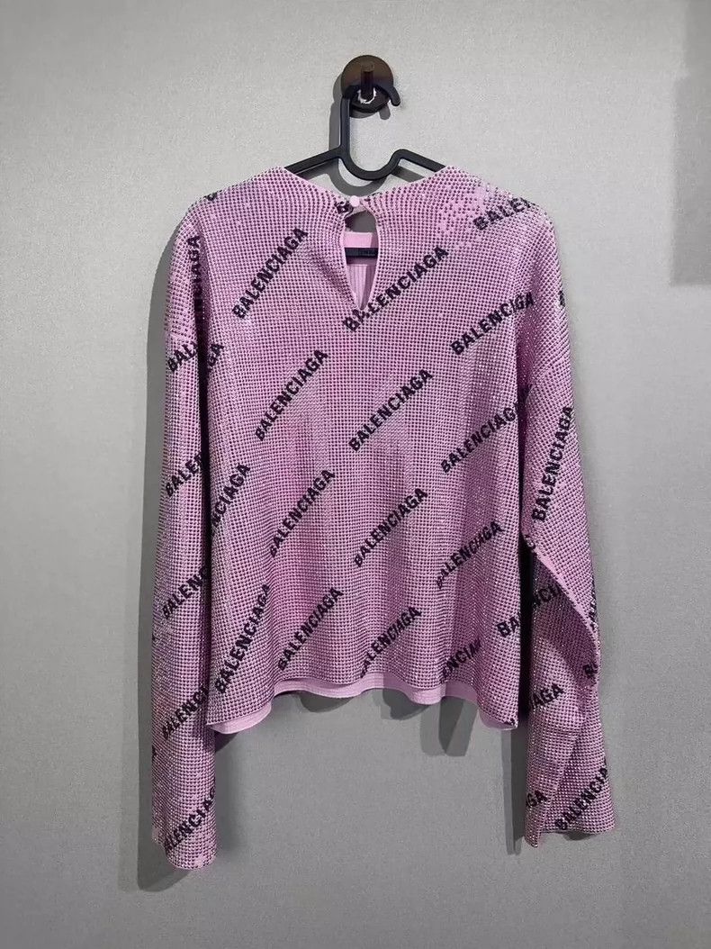 Balenciaga Balenciaga Full rhinestone logo pink knitted long sleeve Size S / US 4 / IT 40 - 2 Thumbnail