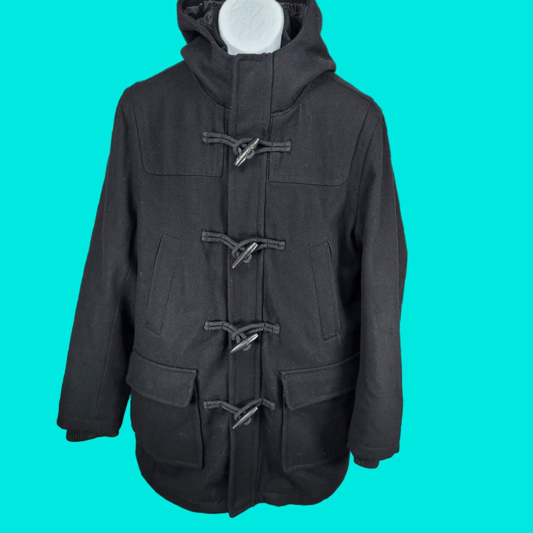 Dockers DOCKERS Coat Wool Blend Black Hooded Insulated Zip Toggle Cuffs Knit Collar Mid-Length Men M Size US M / EU 48-50 / 2 - 1 Thumbnail