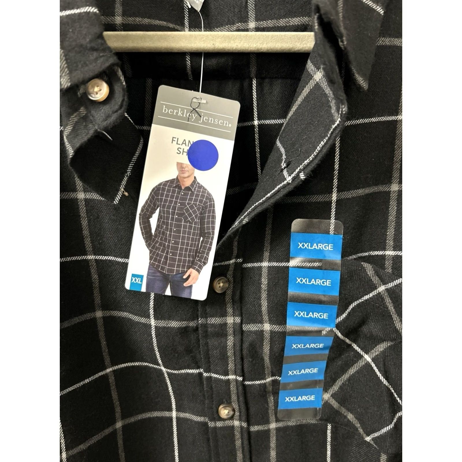Vintage Berkley Jensen Flannel Shirt Mens 2XL Black Windowpane Plaid Button Down L/S NWT Size US XXL / EU 58 / 5 - 3 Thumbnail