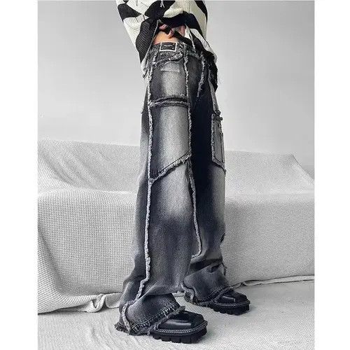 Jean Black Grey Gothic Baggy Jeans Men Women Size US 32 / EU 48 - 2 Thumbnail