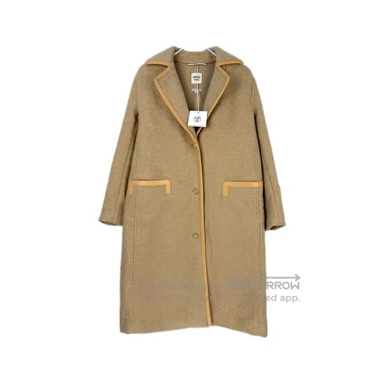 Hermes Hermes Camel Leather Patch Camel Hair Tweed Coat Size XS / US 0-2 / IT 36-38 - 1 Thumbnail