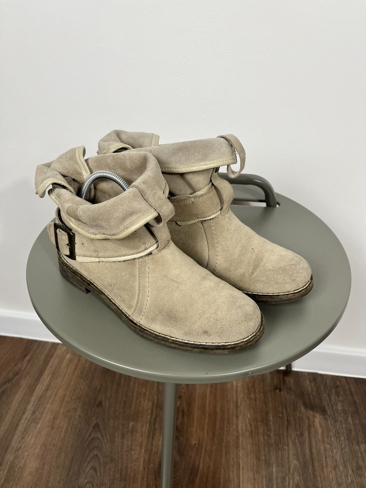 Vintage Buffalo Suede Foldover Buckle Boots Women’s Size 36 Beige Size US 5.5 / IT 35.5 - 3 Thumbnail