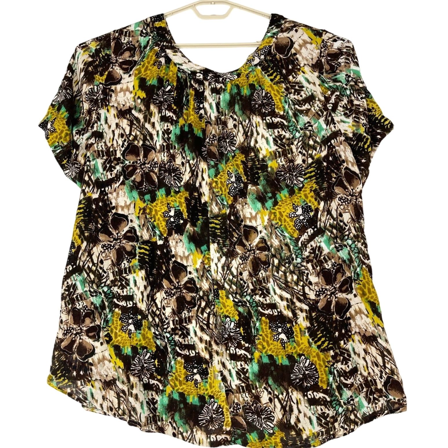 Vintage Roaman's Womens Plus 30W Brown Yellow Floral Rayon Blouse Semi Sheer Y2K Artsy Shirt Women 30W Plus Size Floral Blouse Size 4XL / US 24-26 - 3 Thumbnail