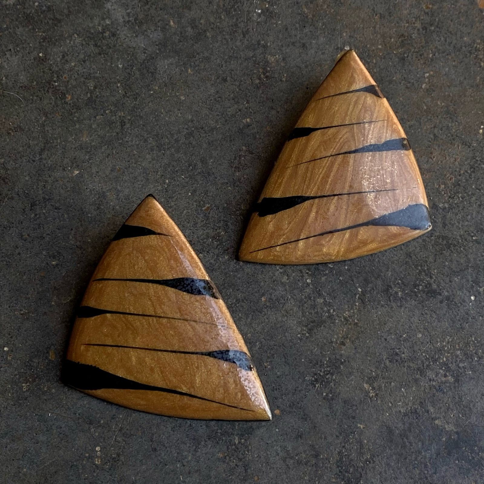 Vintage Vtg 80s Tiger Stripe Brown Black Triangular Earrings Size ONE SIZE - 3 Thumbnail