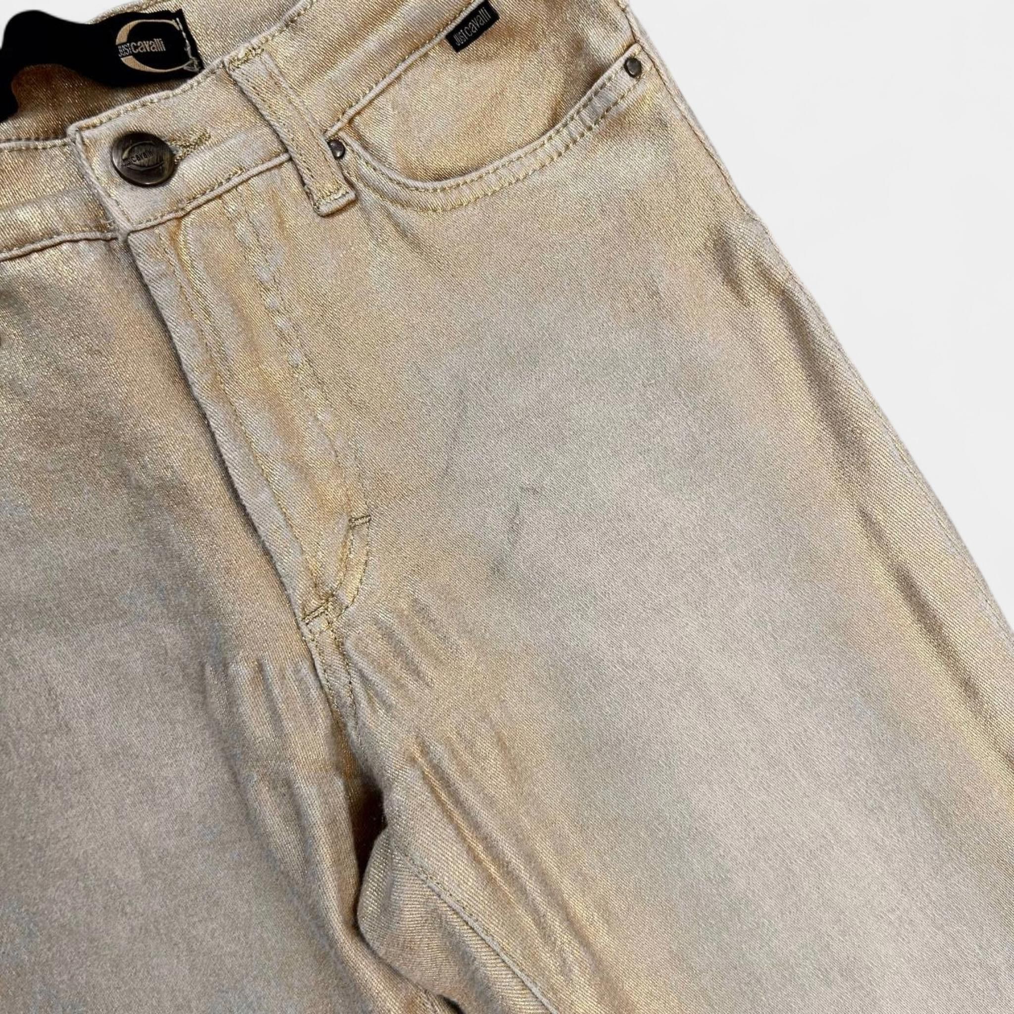 Roberto Cavalli Cavalli Metallic Gold Straight Leg Jeans Size 26" / US 2 / IT 38 - 4 Thumbnail