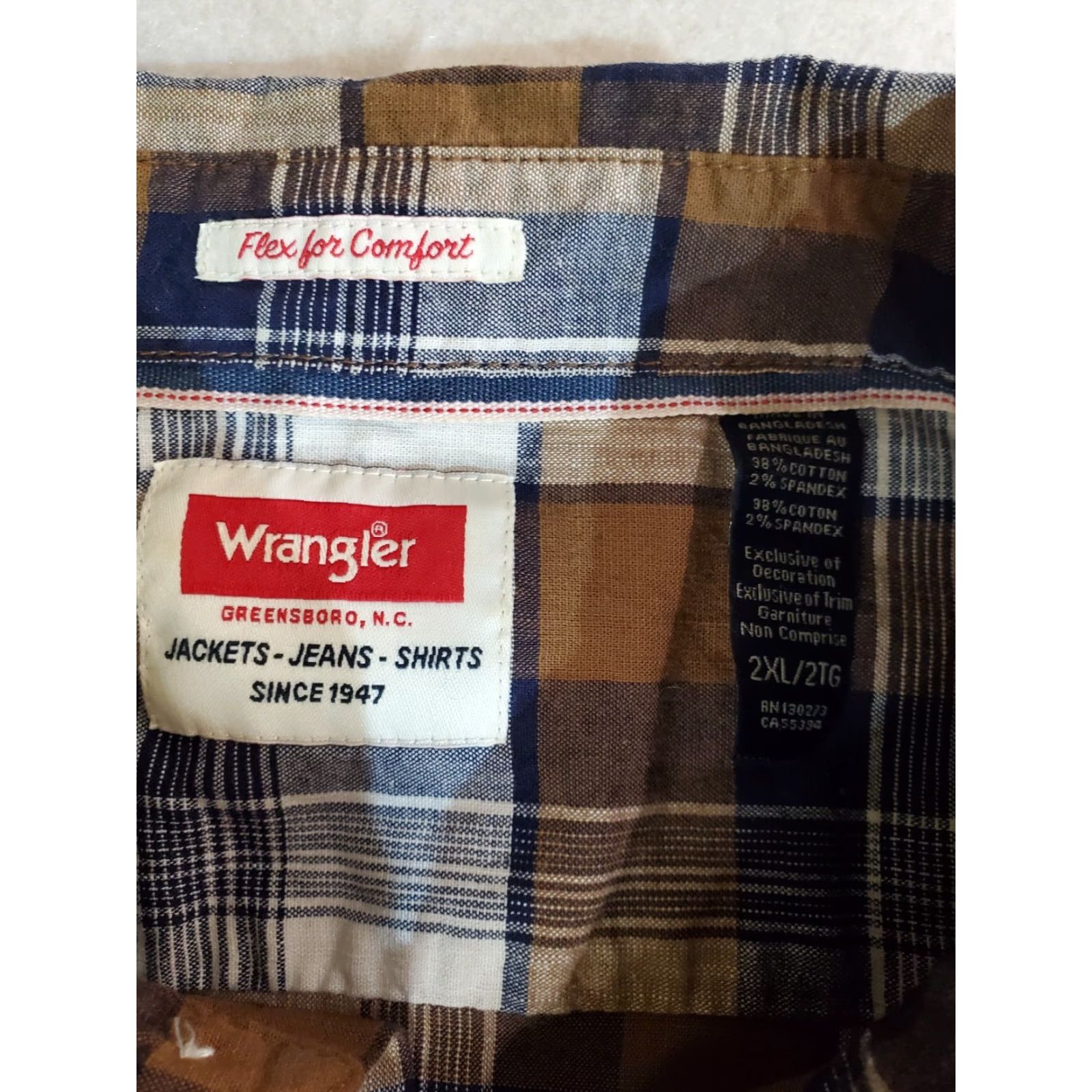 Wrangler Wrangler Shirt Mens 2XL Button-Up Plaid Casual Cotton Spandex Western Signature Wrangler Wrancher Button-Down Collar Over All Seasons Size US XXL / EU 58 / 5 - 4 Thumbnail