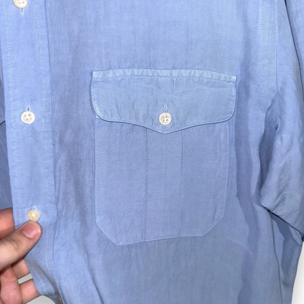 Polo Ralph Lauren Polo Ralph Lauren Sky Blue Silk & Linen Button Up Shirt L Size US L / EU 52-54 / 3 - 4 Thumbnail