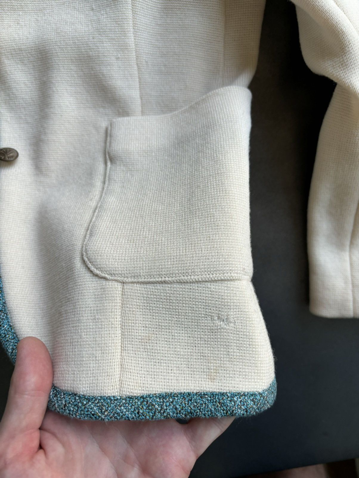 Designer × Rag & Bone Rag & Bone Blazer Womens Cream Merino Wool Teal Trim Prep Size L / US 10 / IT 46 - 13 Thumbnail