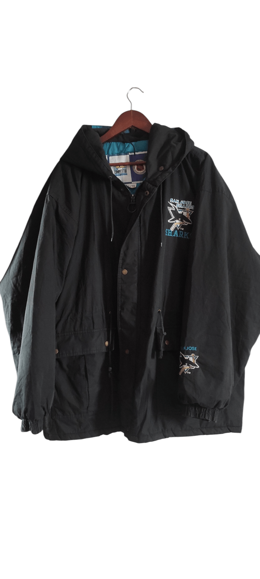 NHL × Vintage Vtg San Jose Sharks Hooded Bomber Parka Hockey Jacket Size US XL / EU 56 / 4 - 1 Thumbnail