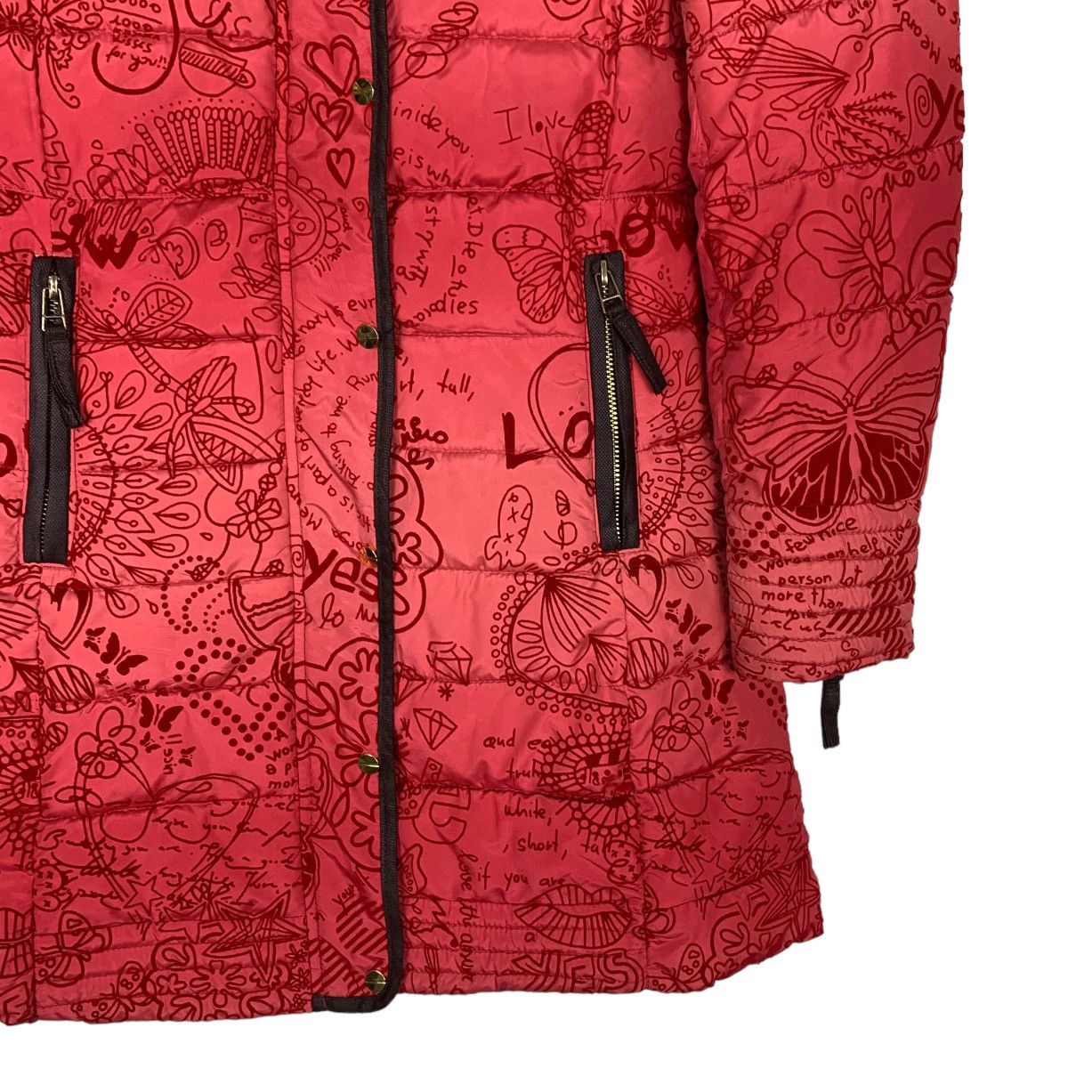 Desigual DESIGUAL Fullprint Red Puffer Overcoat Jacket #0836-C38 Size XS / US 0-2 / IT 36-38 - 4 Thumbnail