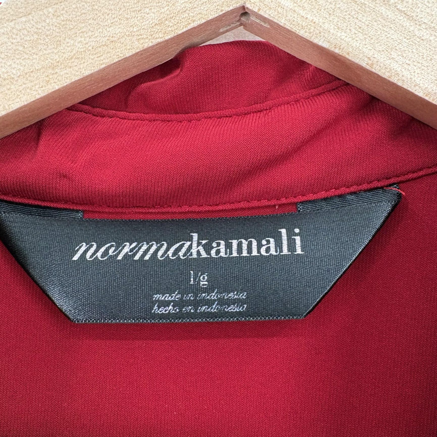 Norma Kamali Norma Kamali Button-Up Shirt Womens L Red Collared Long Sleeve Stretch Jersey Top Size L / US 10 / IT 46 - 4 Thumbnail