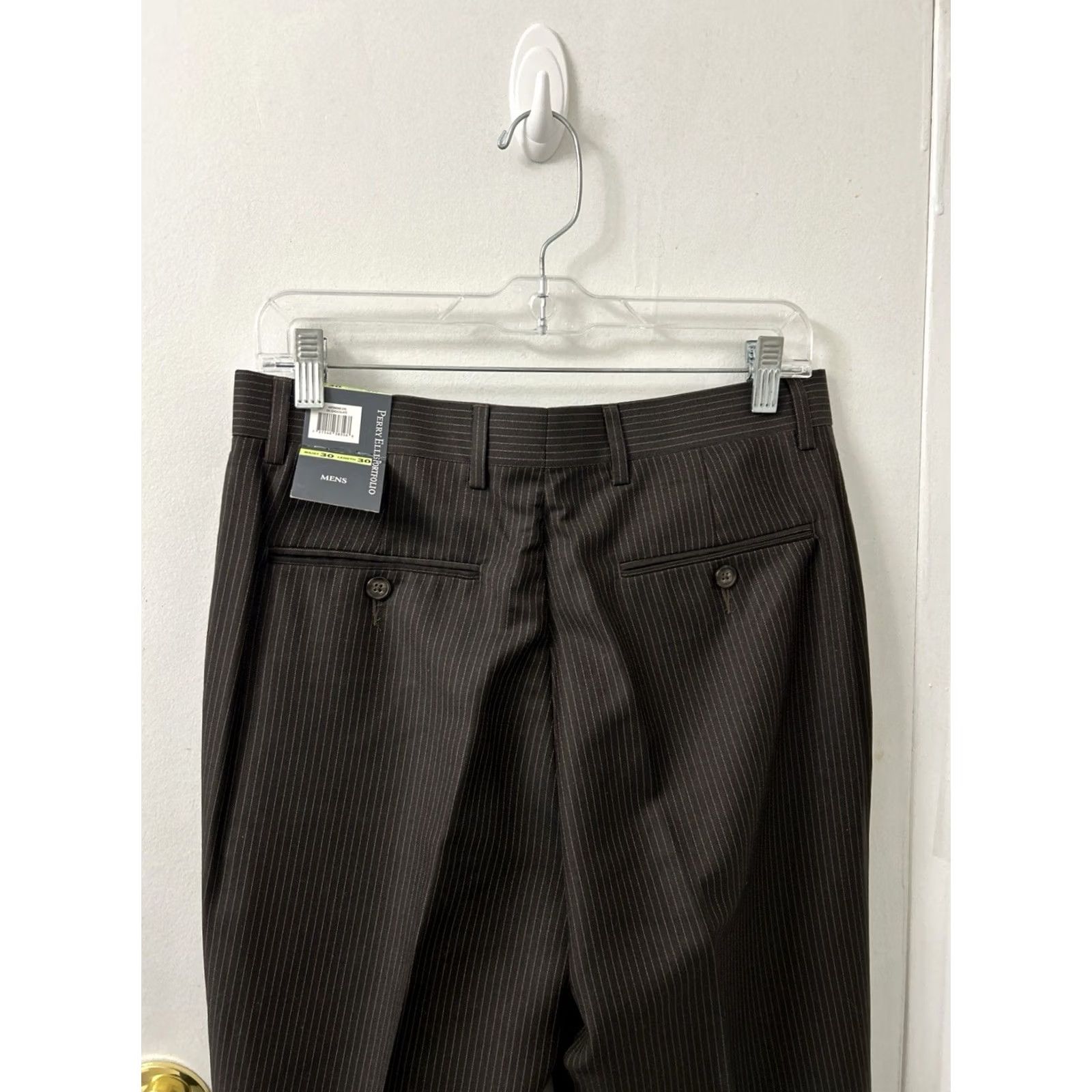 Perry Ellis Perry Ellis Portfolio Dress Pants Mens 30x30 Brown Pinstripe Straight Leg NWT Size US 30 / EU 46 - 2 Thumbnail