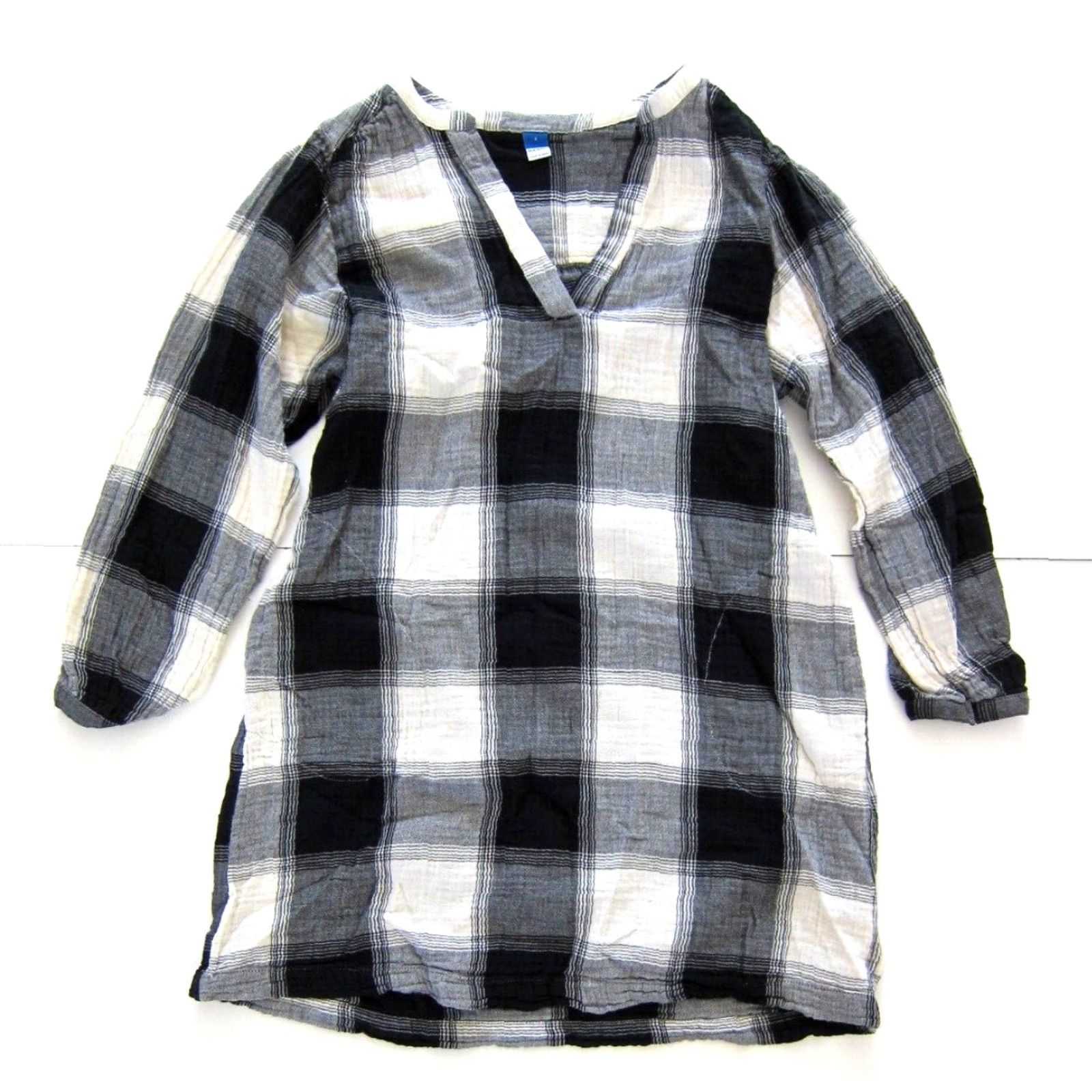 Old Navy Old Navy Cotton Gauze Black White Plaid Pocket Tunic Dress S Size M / US 6-8 / IT 42-44 - 2 Thumbnail