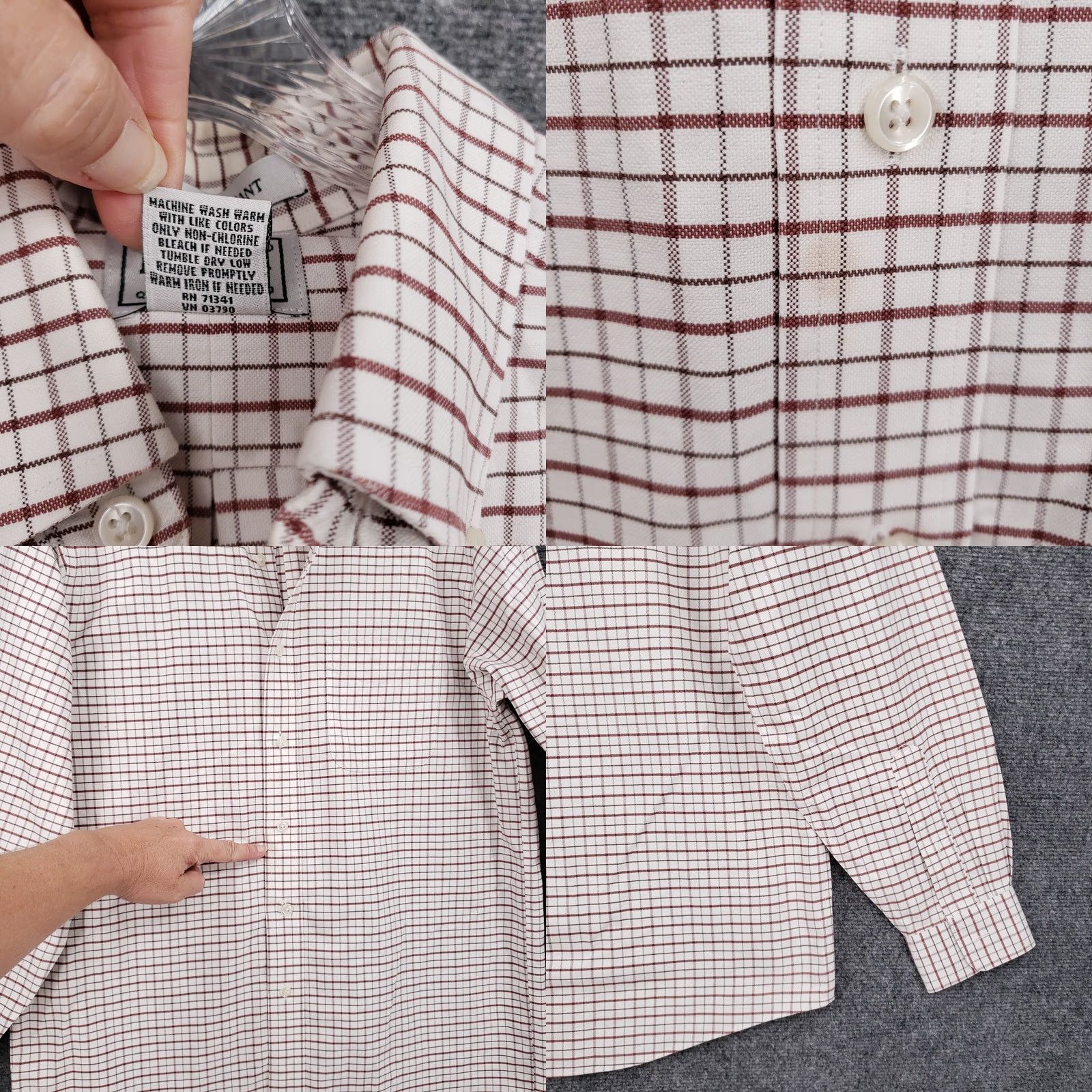 Vintage LL Bean Shirt Mens 15 34 White Plaid Wrinkle Resistant Button Down Dress Preppy Size 40R - 8 Thumbnail