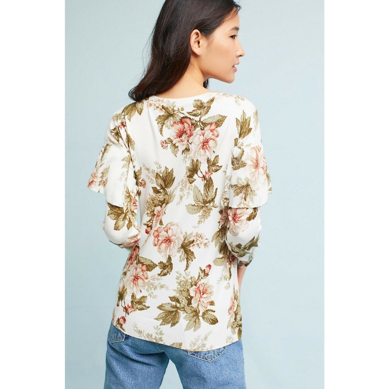 Anthropologie New Harlyn Floral Ruffled Pullover $118 Small Long Sleeve Size S / US 4 / IT 40 - 4 Thumbnail
